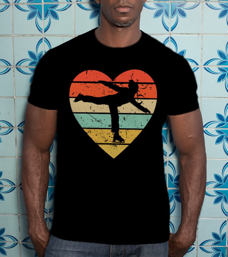 Vintage Heart Figure Skater Ice Skating Sport T-Shirt