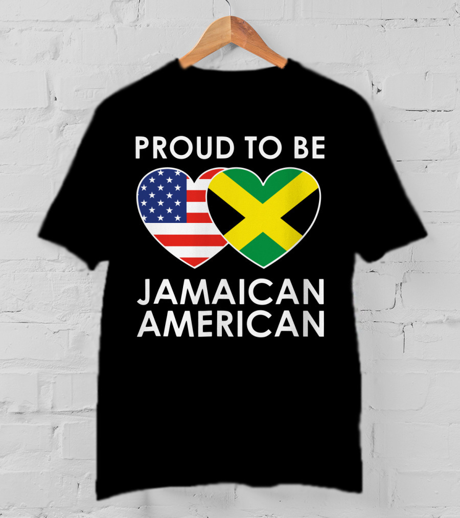 Proud To Be Jamaican American USA Flag Jamaican Flag Hearts T-Shirt