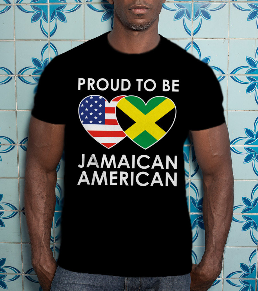 Proud To Be Jamaican American USA Flag Jamaican Flag Hearts T-Shirt