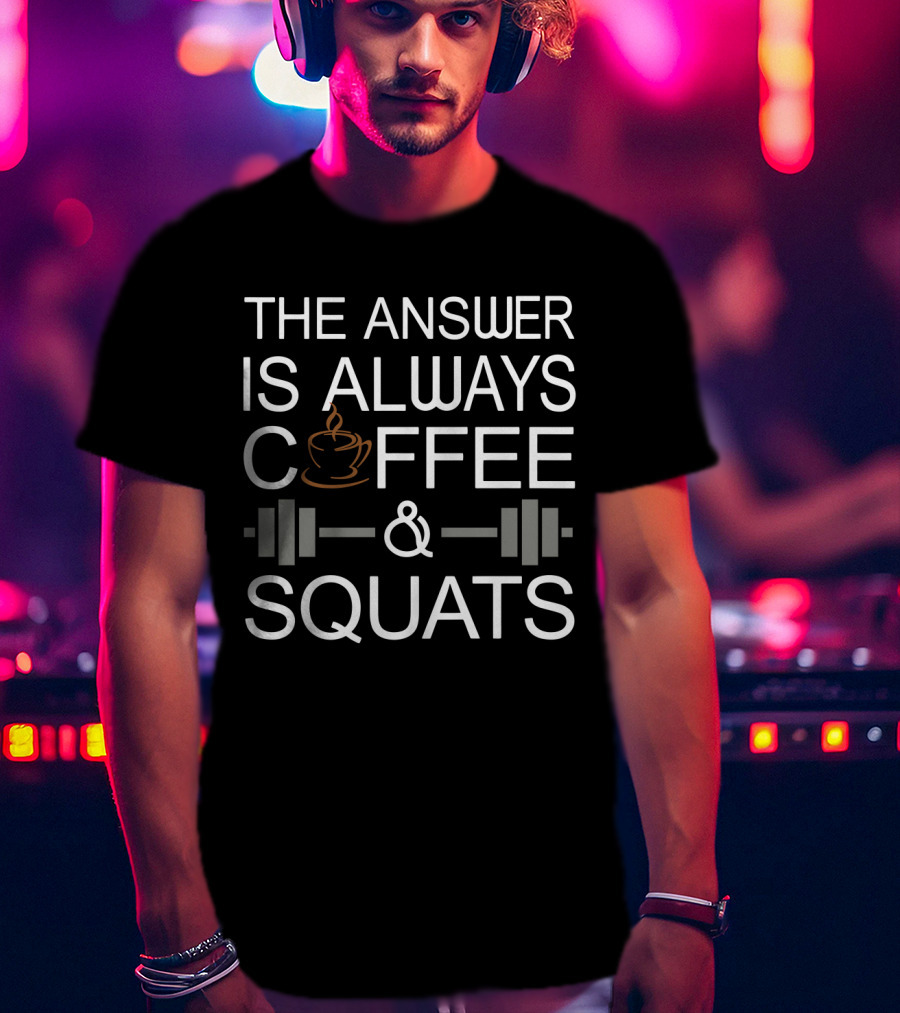 The Answer Is Always Coffee Cup And Barbell Squats T-Shirt