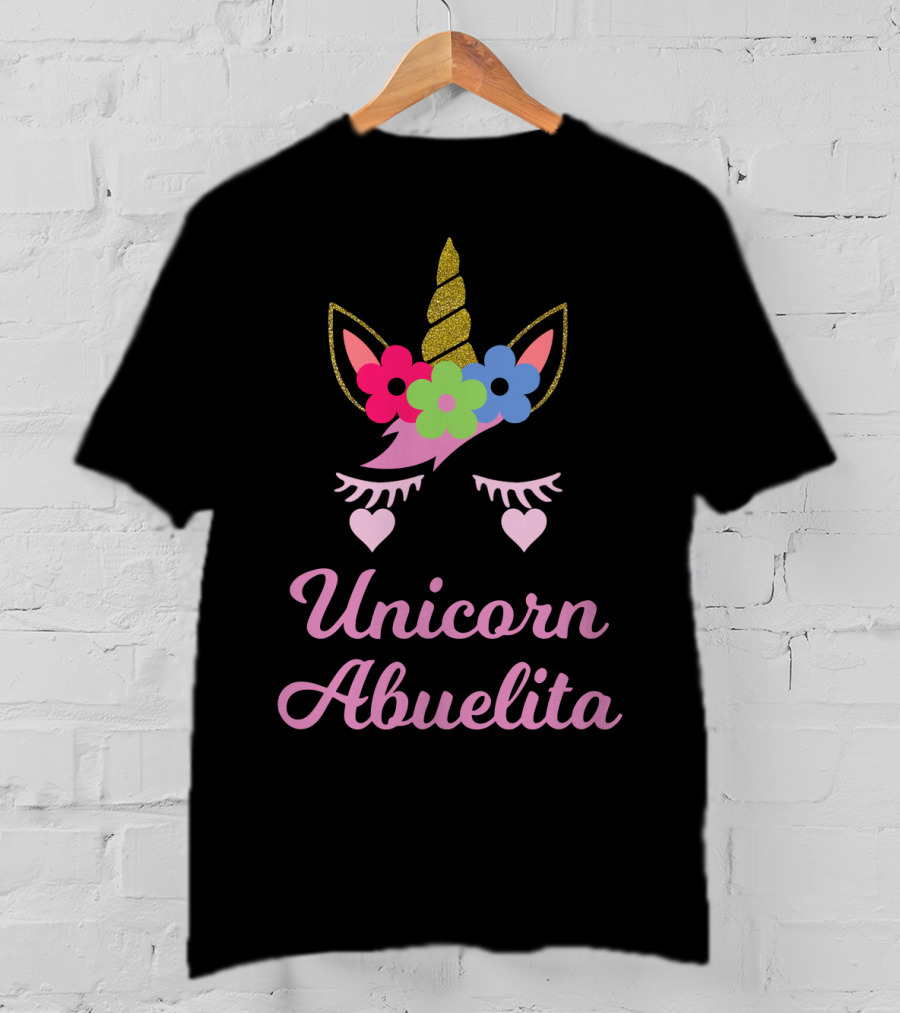 Unicorn Abuelita Glitter Horn Floral Eyelashes Hearts T-Shirt