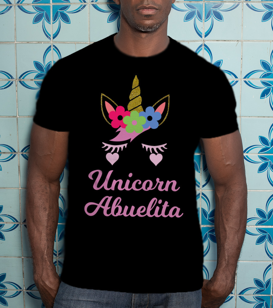 Unicorn Abuelita Glitter Horn Floral Eyelashes Hearts T-Shirt