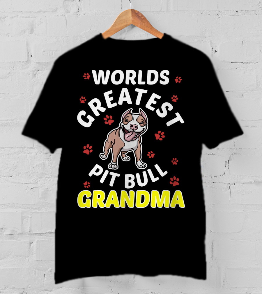 WORLDS GREATEST PIT BULL GRANDMA Paws And Smiling Pitbull T-Shirt