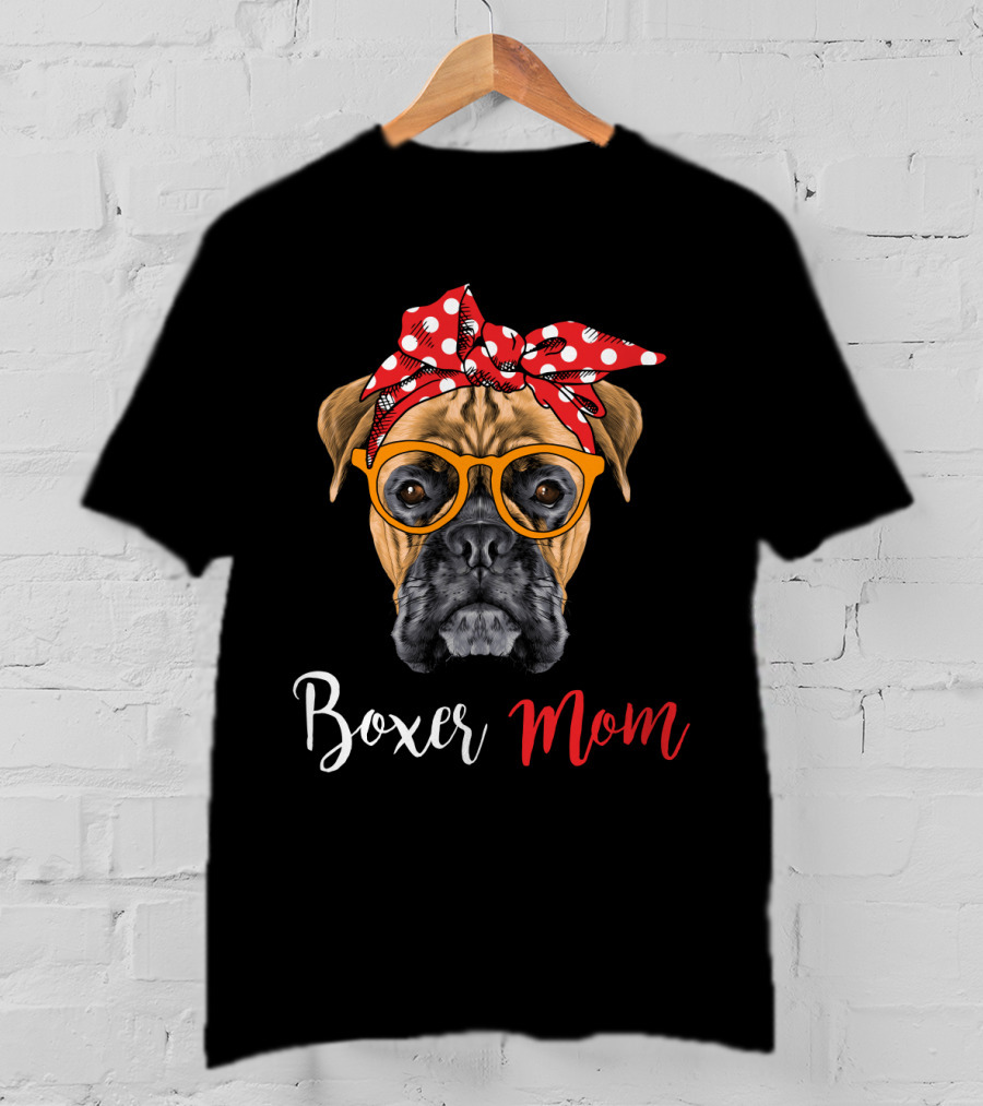 Boxer Mom Funny Dog Glasses Bandana T-Shirt