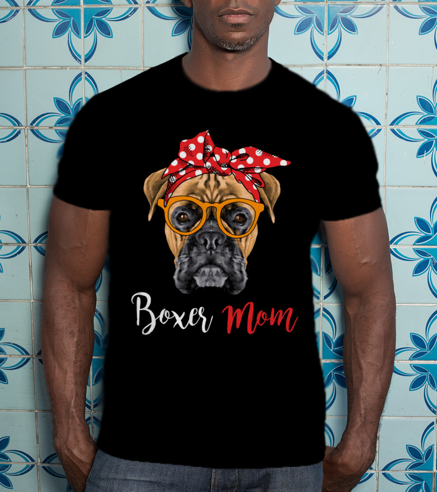 Boxer Mom Funny Dog Glasses Bandana T-Shirt