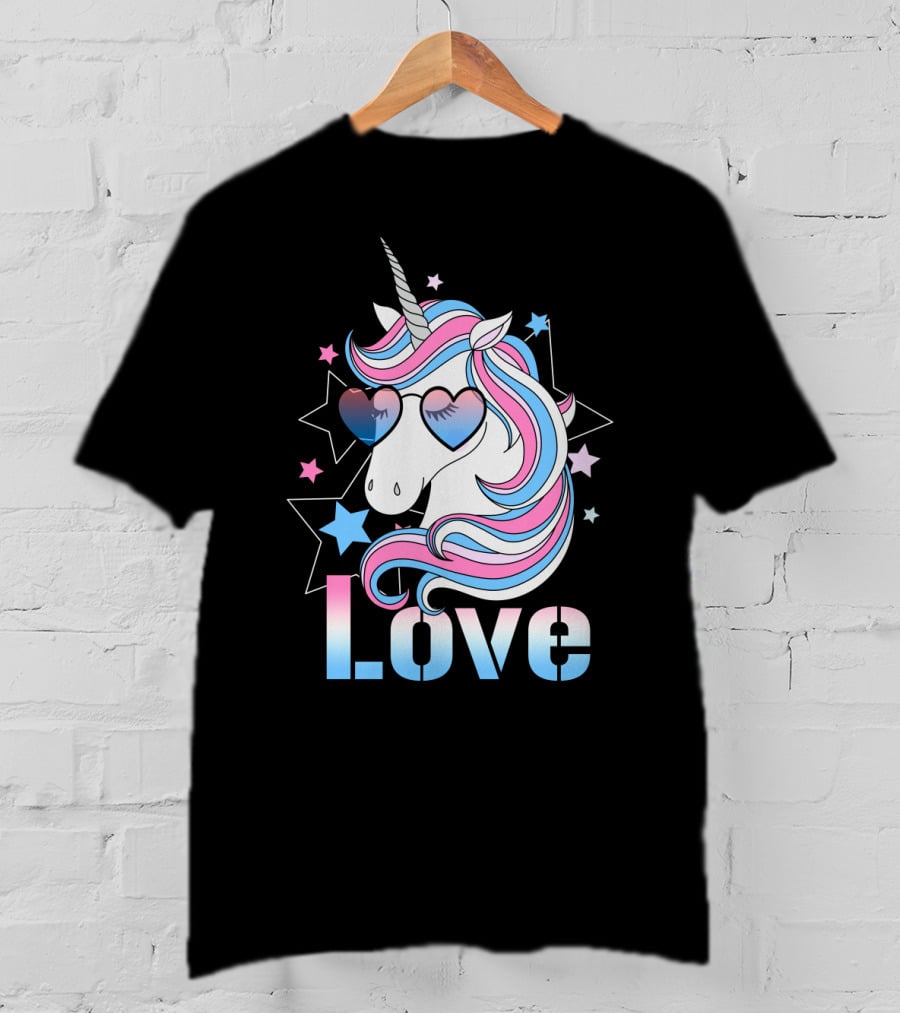 Love Unicorn Heart Glasses With Stars T-Shirt