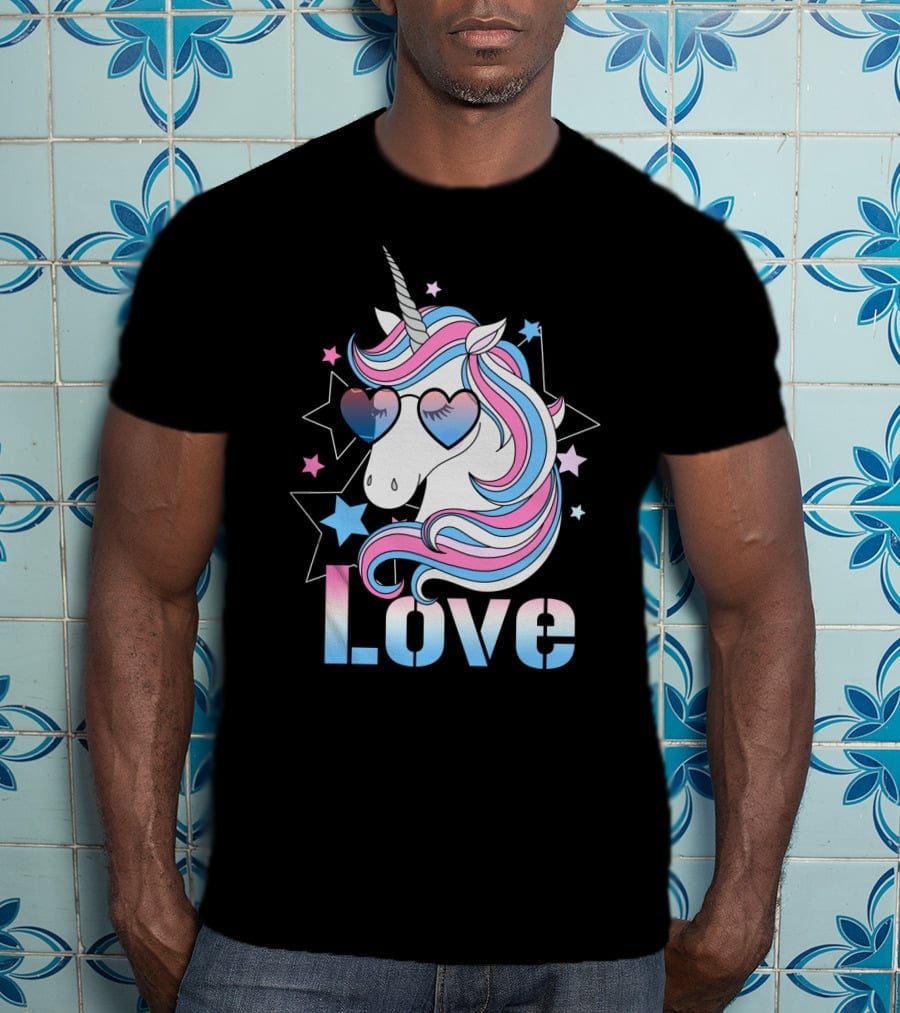 Love Unicorn Heart Glasses With Stars T-Shirt