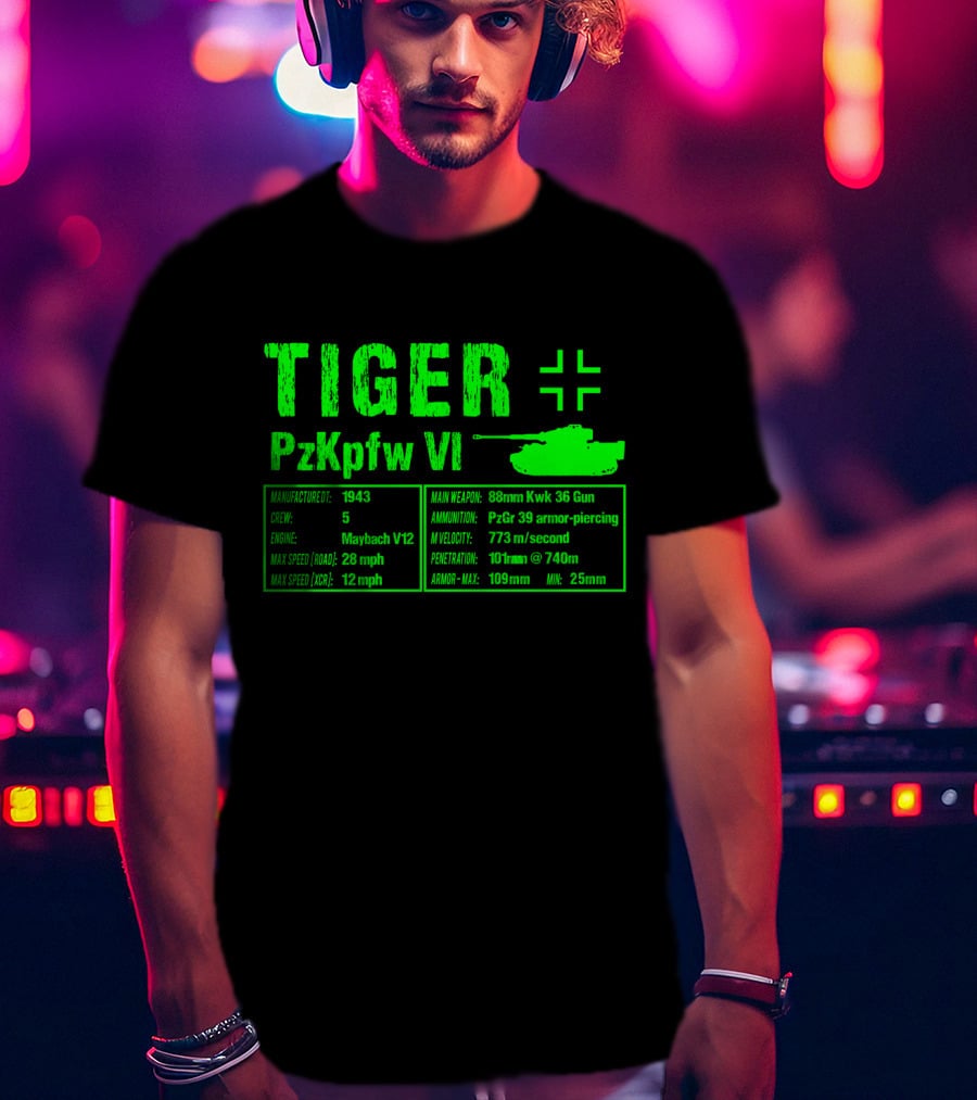 Tiger PzKpfw VI 1943 German Heavy Tank Specs With 88mm KwK 36 Gun T-Shirt