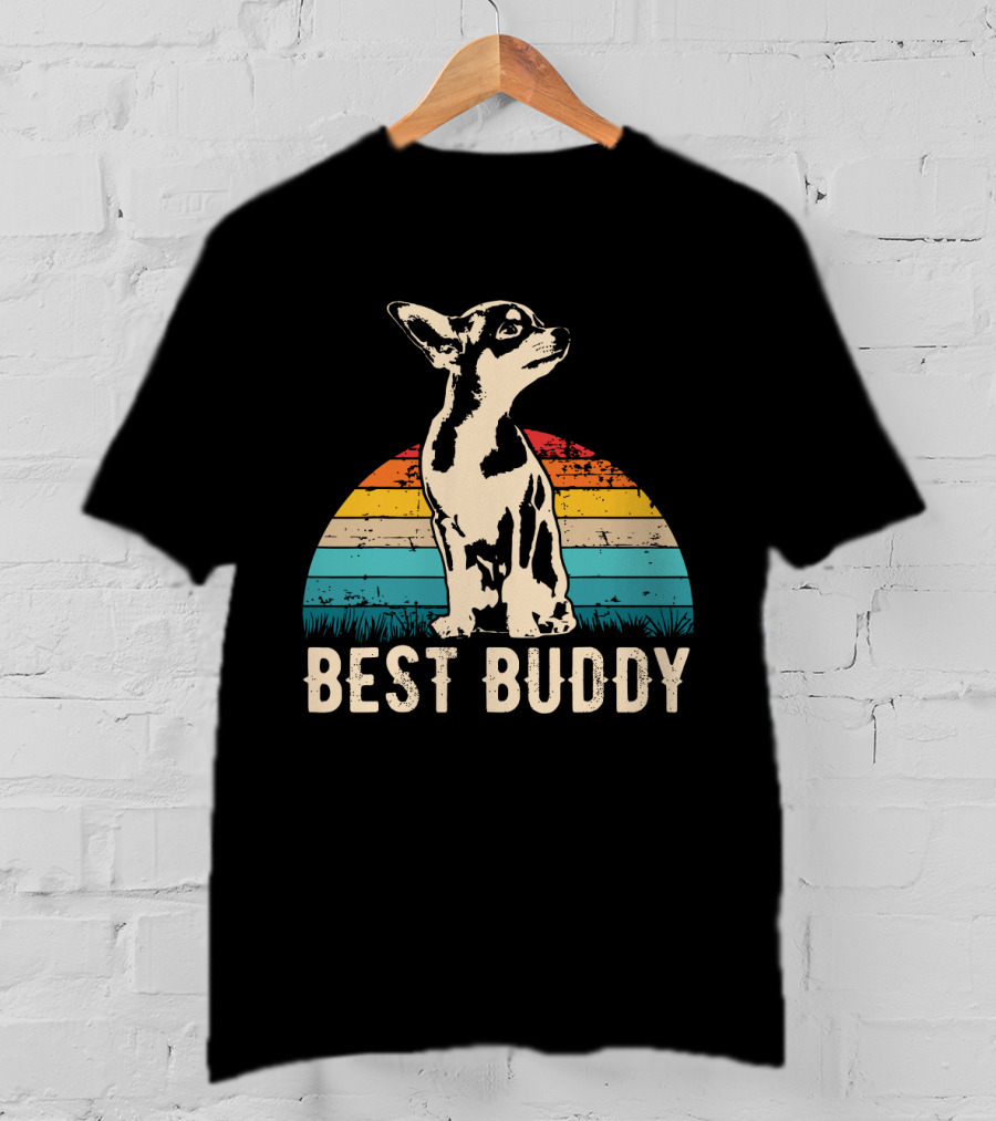 Retro Best Buddy Chihuahua With Vintage Sunset Stripes T-Shirt