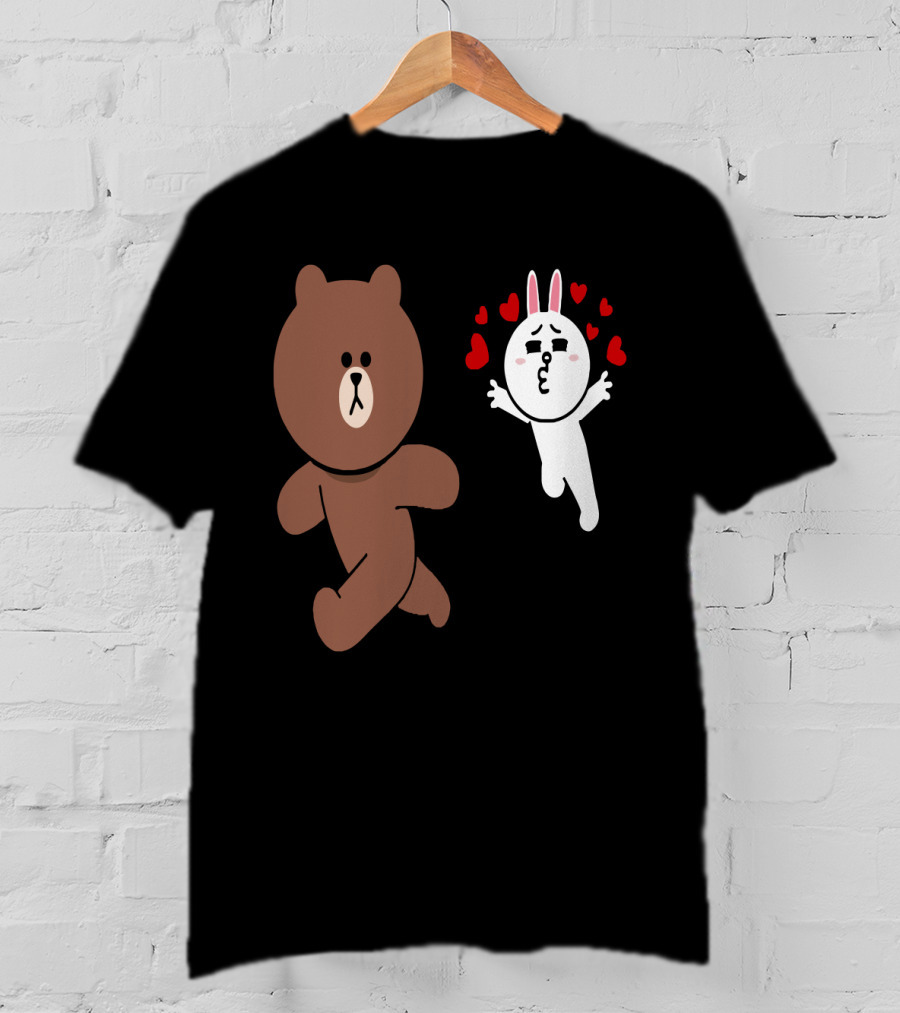 Cute Brown Bear Cony Bunny Rabbit Love Hearts Chase Valentine's Day Run T-Shirt