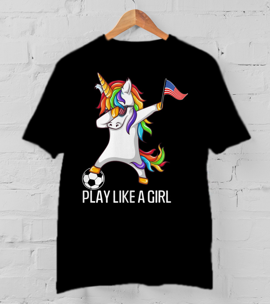 Dabbing Unicorn Play Like A Girl USA Soccer T-Shirt