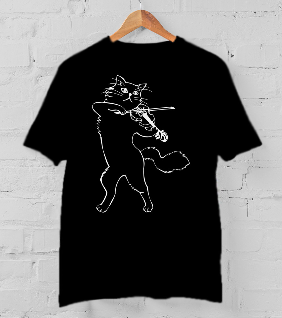 Fiddle Violin Cat Playing Musician Instrument Band Strings T-Shirt