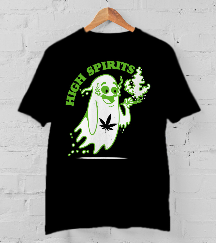 High Spirits Funny Halloween Marijuana CBD Weed Smokers Stoners And Pothead T-Shirt