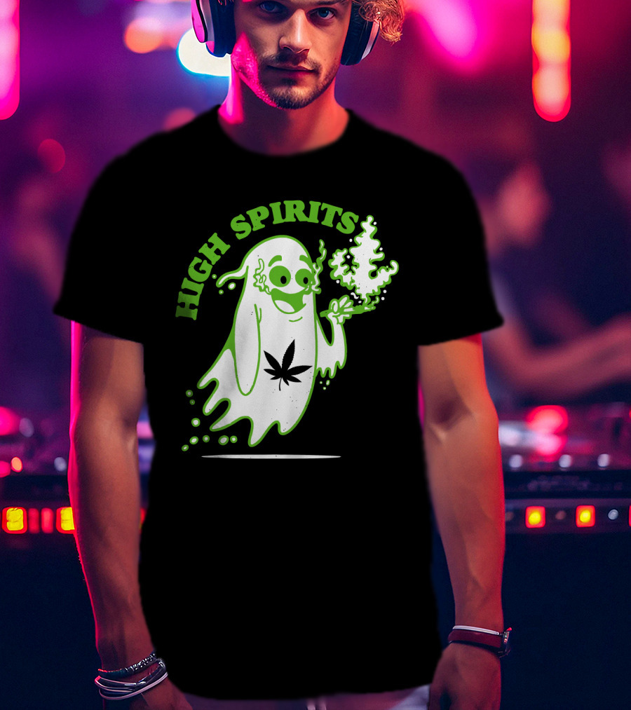 High Spirits Funny Halloween Marijuana CBD Weed Smokers Stoners And Pothead T-Shirt