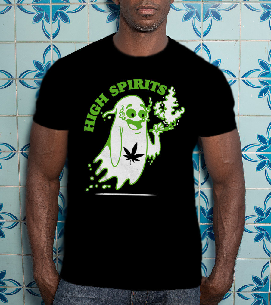 High Spirits Funny Halloween Marijuana CBD Weed Smokers Stoners And Pothead T-Shirt