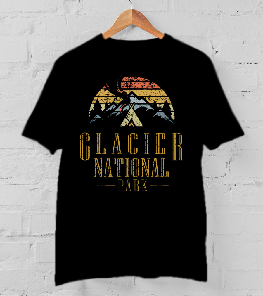 Glacier National Park Retro Mountain Campground Teepee T-Shirt