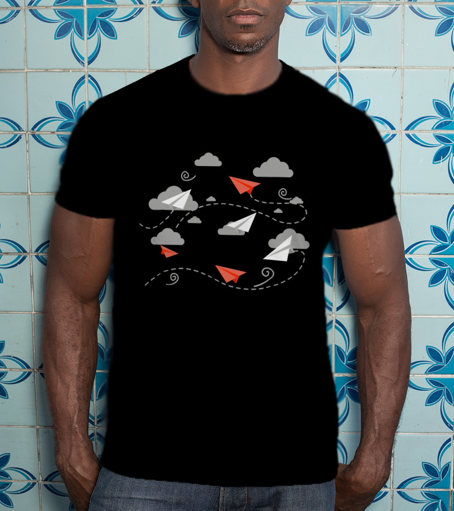 Paper Airplane Cloud Journey Flight Paths T-Shirt