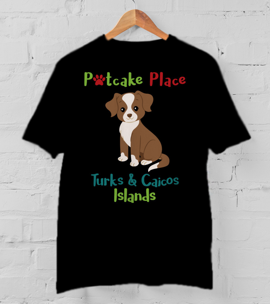 Potcake Place Turks And Caicos Islands Cute Dog Graphic With Paw Prints T-Shirt