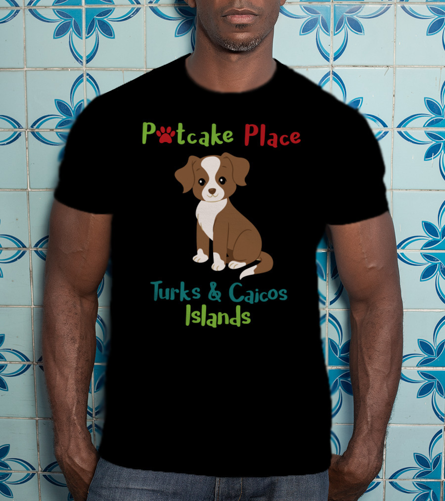 Potcake Place Turks And Caicos Islands Cute Dog Graphic With Paw Prints T-Shirt