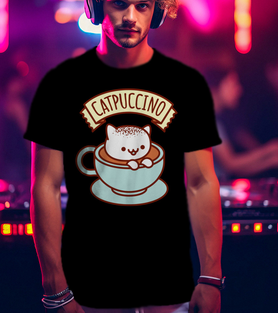Kawaii Cat CATPUCCINO Cute Cat In Coffee Cup T-Shirt