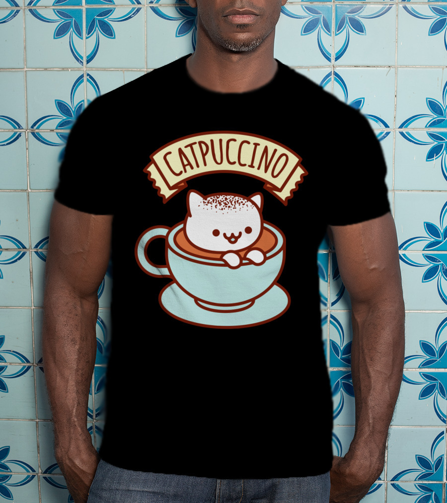 Kawaii Cat CATPUCCINO Cute Cat In Coffee Cup T-Shirt