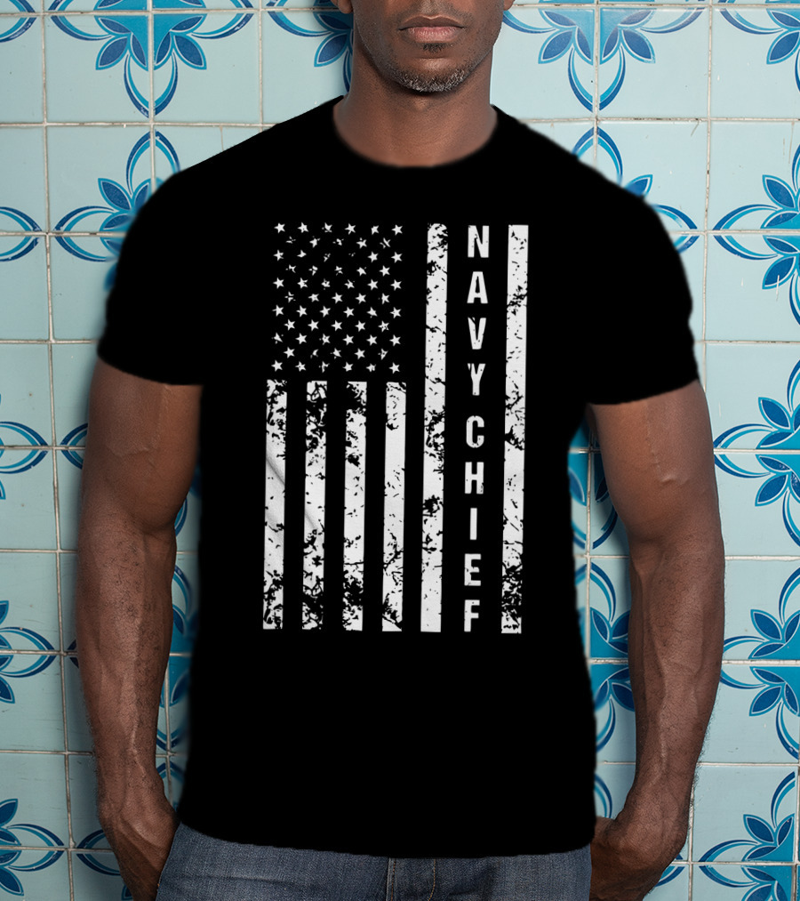 Navy Chief US Flag Distressed Vertical Sleeveless T-Shirt