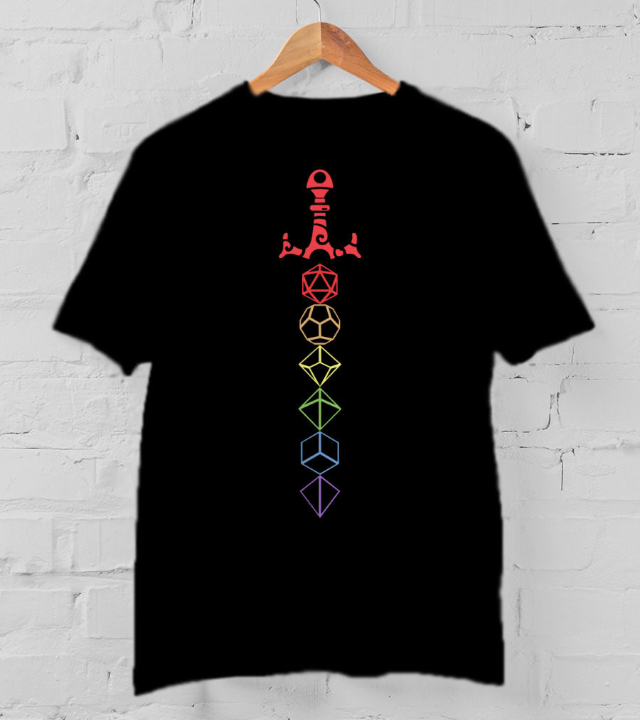 Rainbow Polyhedral Dice Sword T-Shirt