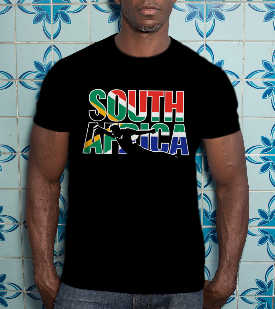 South Africa Rugby Silhouette In Flag Colors T-Shirt
