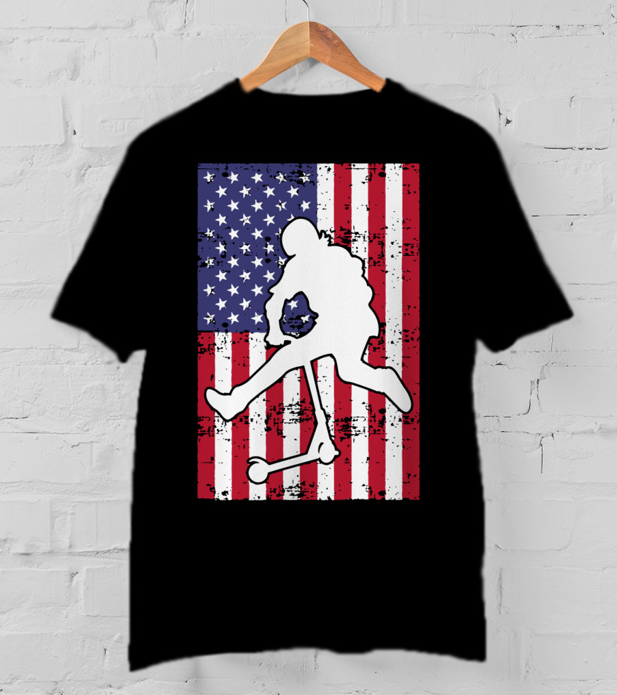 Stunt Scooter Trick With American Flag Background Competition T-Shirt