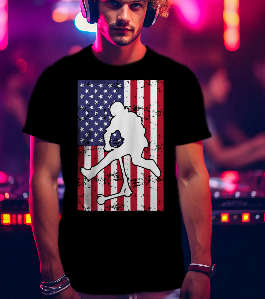 Stunt Scooter Trick With American Flag Background Competition T-Shirt