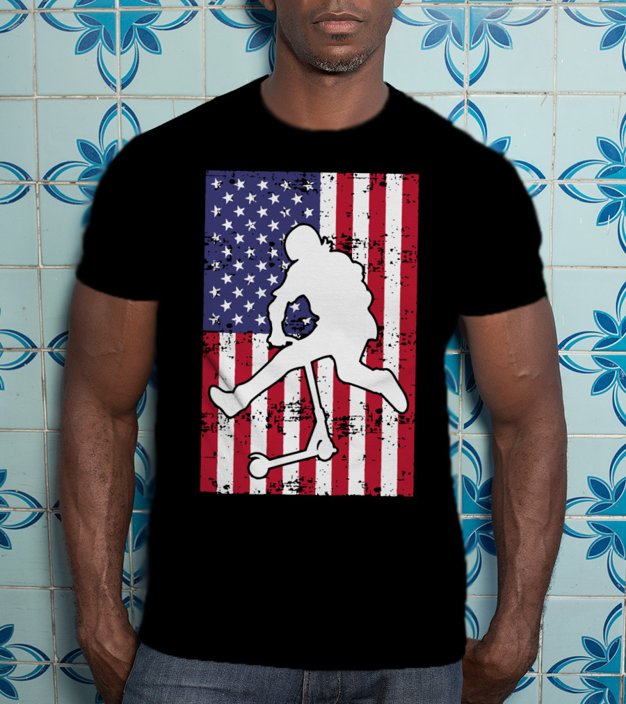 Stunt Scooter Trick With American Flag Background Competition T-Shirt