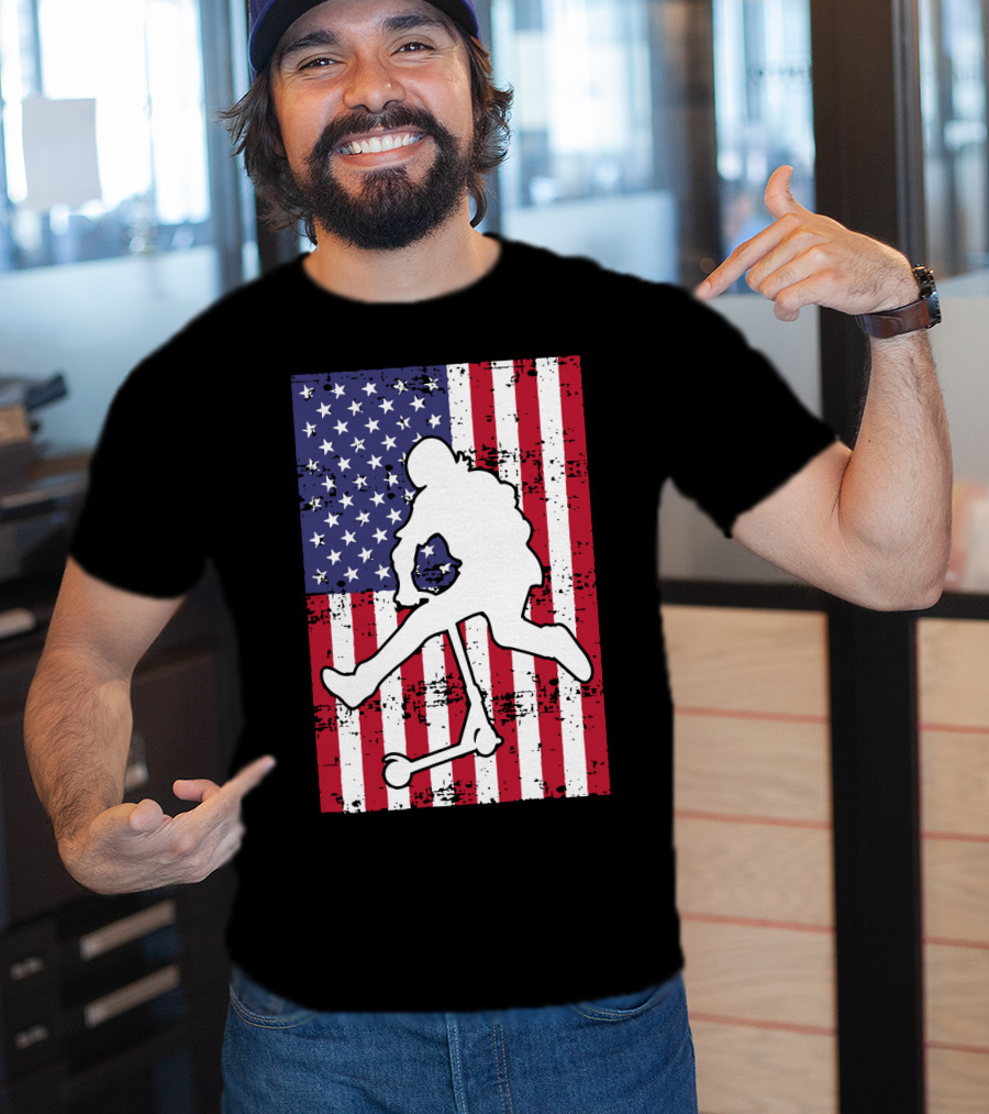 Stunt Scooter Trick With American Flag Background Competition T-Shirt