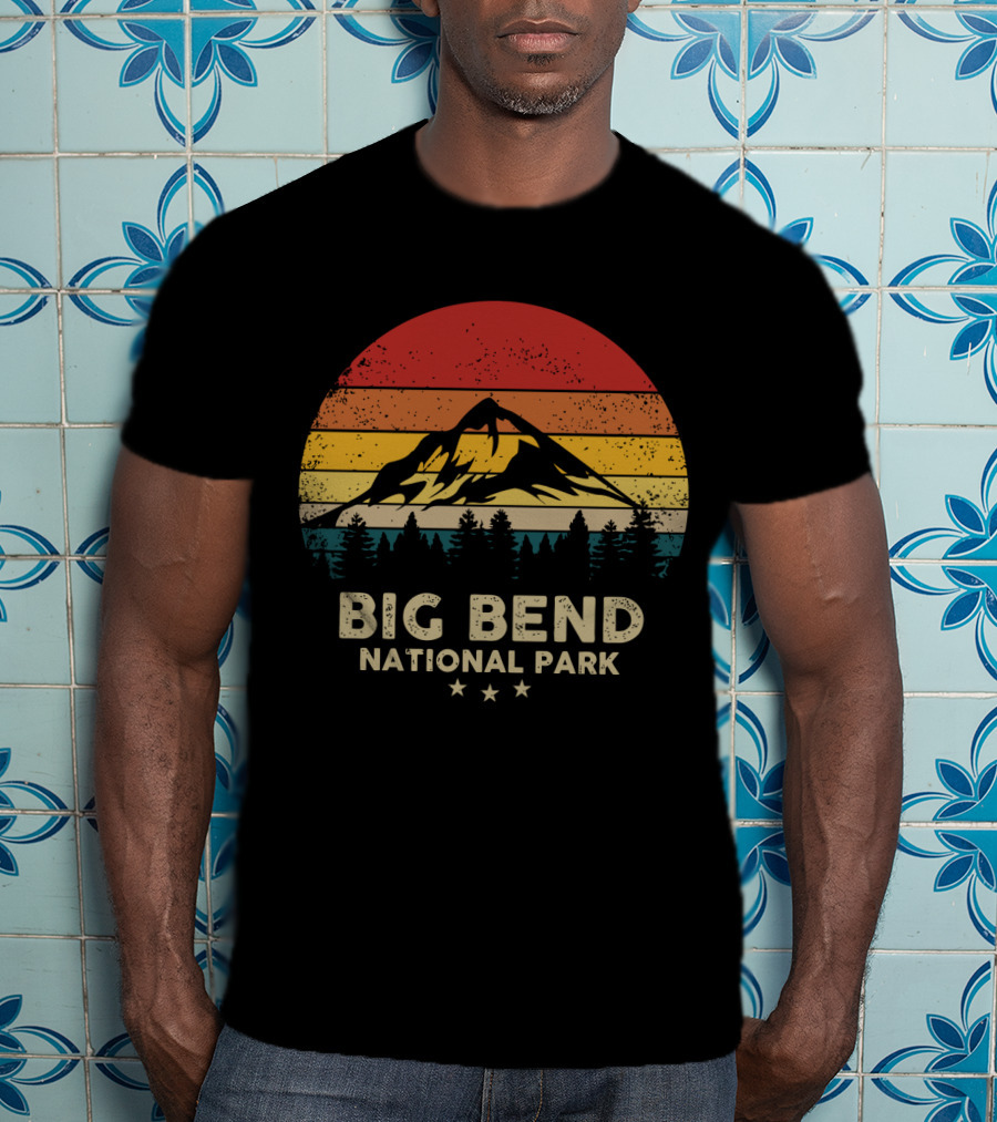 Big Bend National Park Vintage Mountain Sunset Stripes T-Shirt