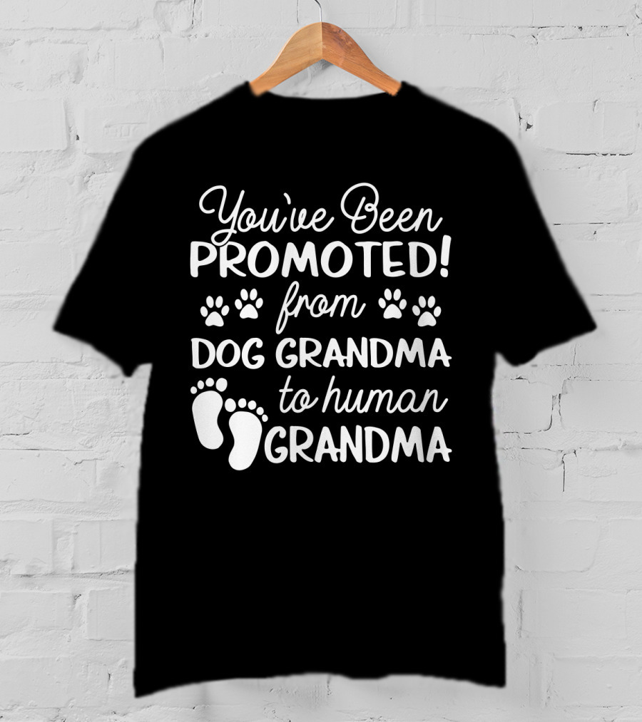 You've Been Promoted From Dog Grandma Paw Prints To Human Grandma Baby Feet T-Shirt
