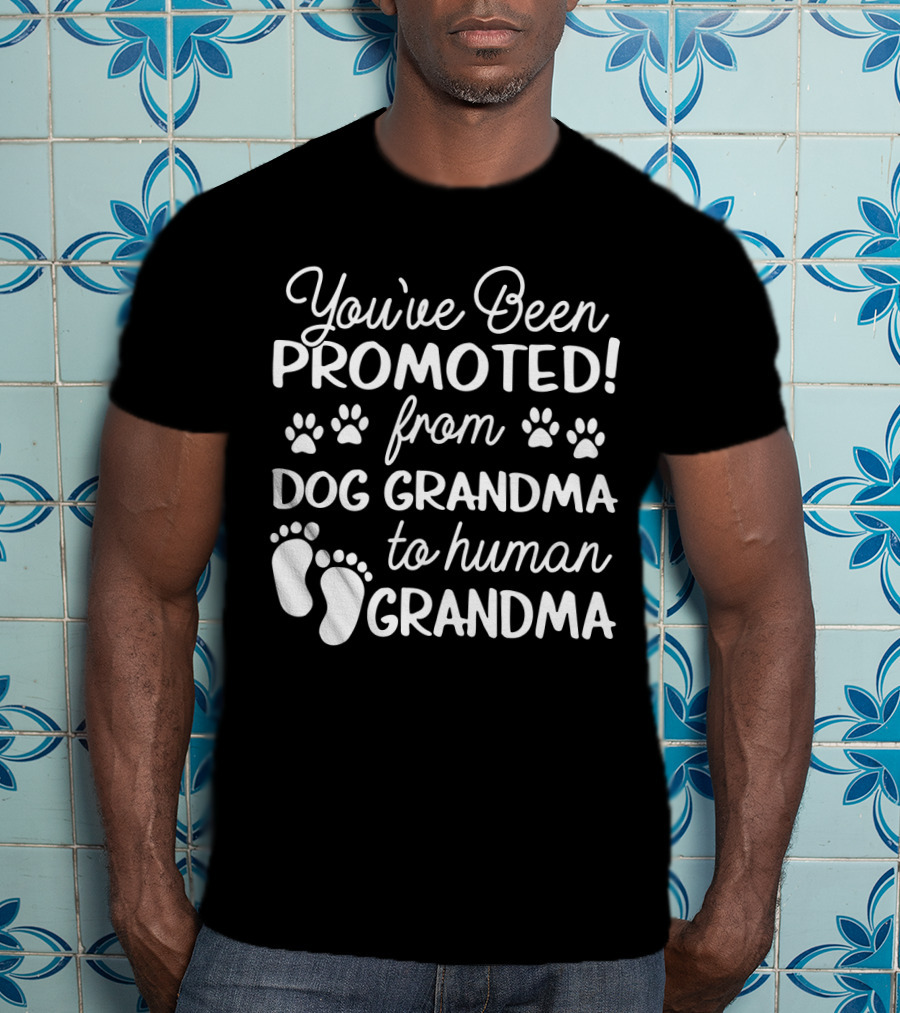 You've Been Promoted From Dog Grandma Paw Prints To Human Grandma Baby Feet T-Shirt