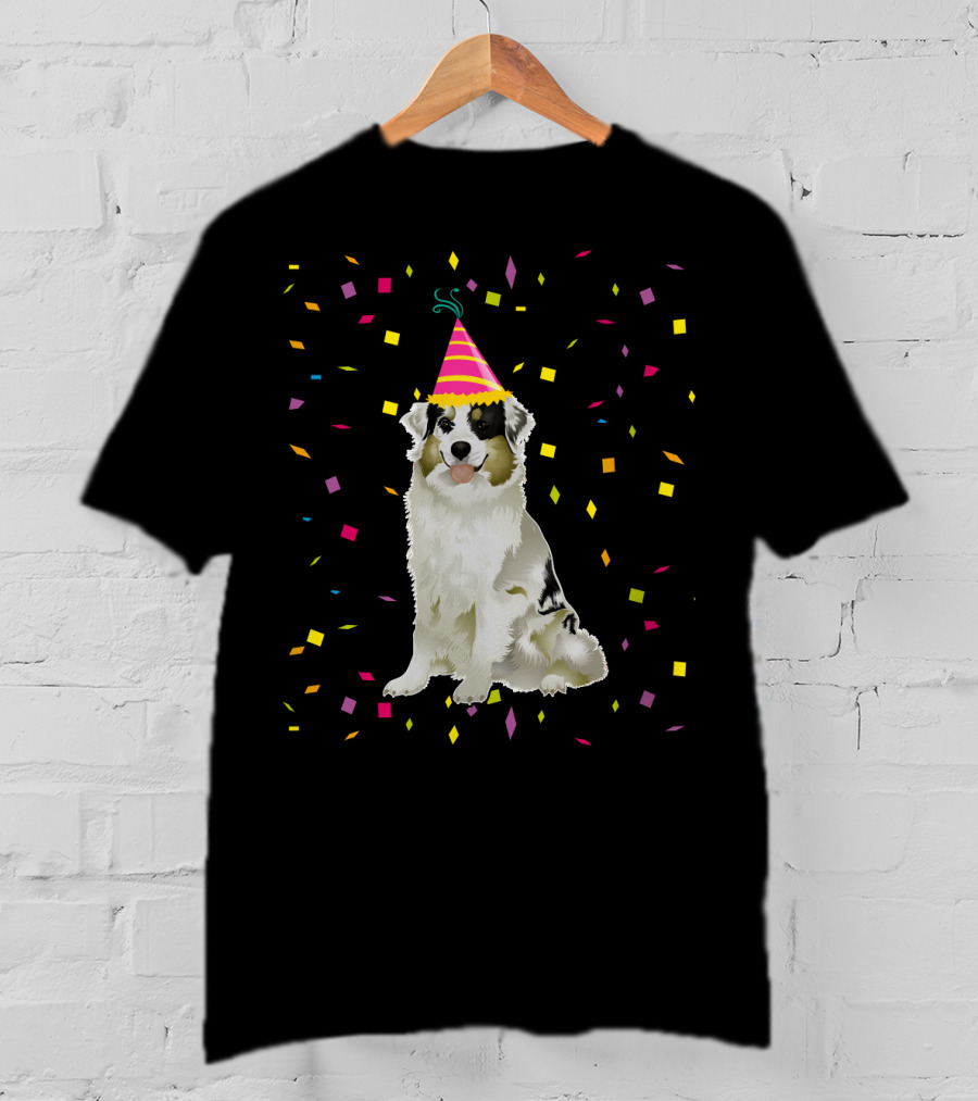 Funny Australian Shepherd Dog Birthday Party Confetti T-Shirt