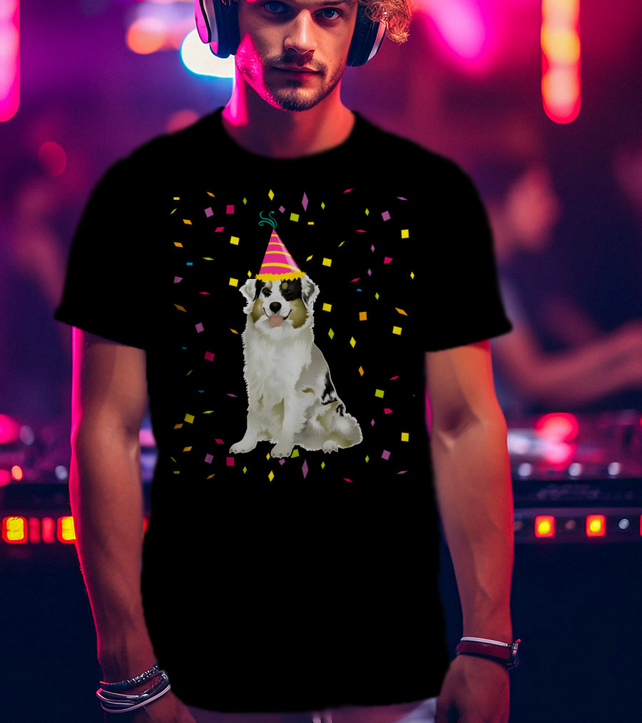 Funny Australian Shepherd Dog Birthday Party Confetti T-Shirt