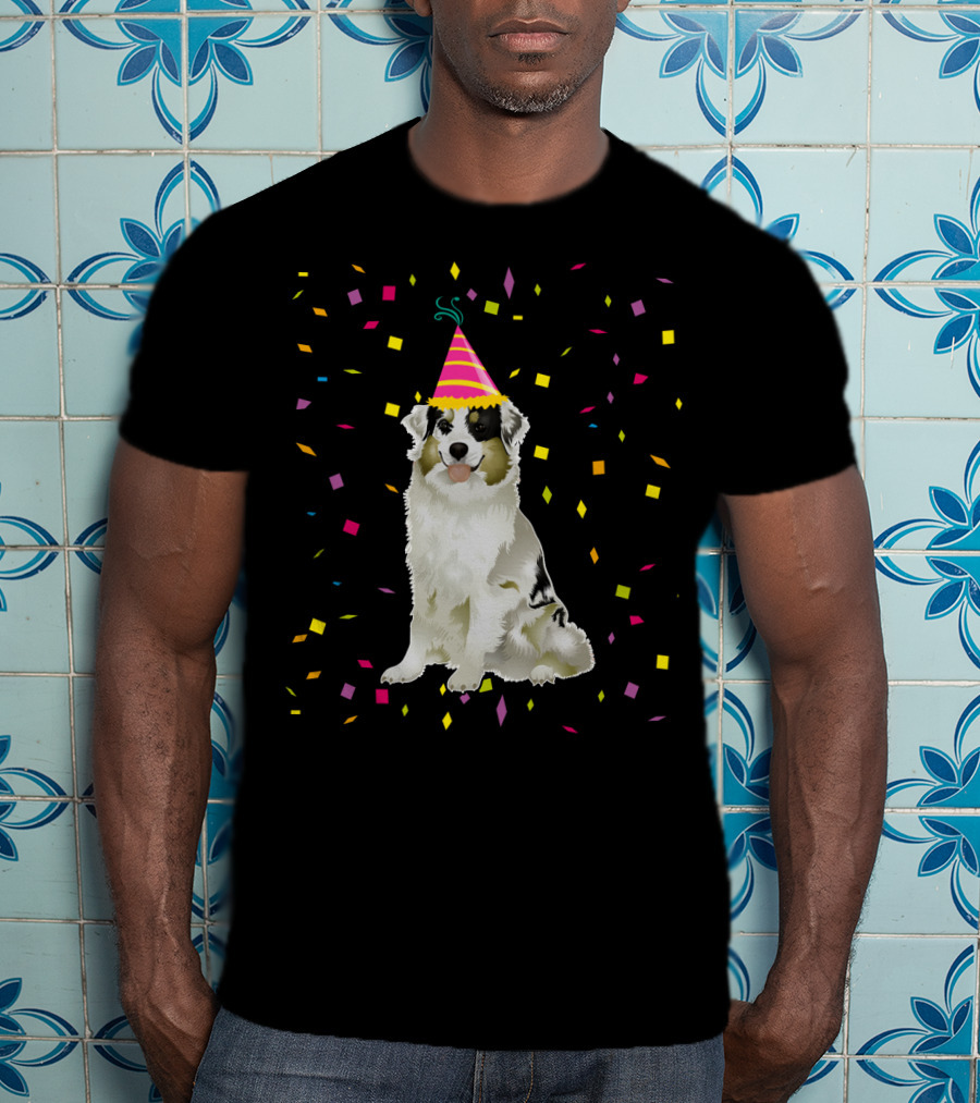 Funny Australian Shepherd Dog Birthday Party Confetti T-Shirt