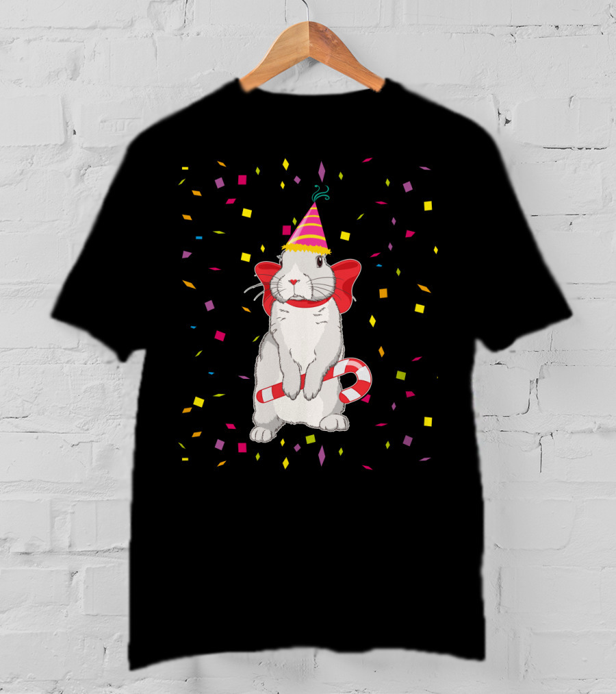 Funny Rabbit Birthday Party Hat Candy Cane Confetti T-Shirt