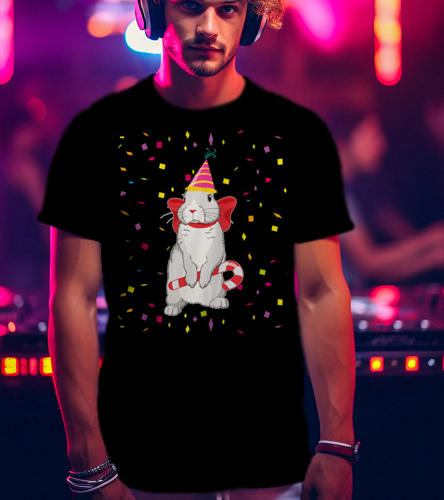 Funny Rabbit Birthday Party Hat Candy Cane Confetti T-Shirt