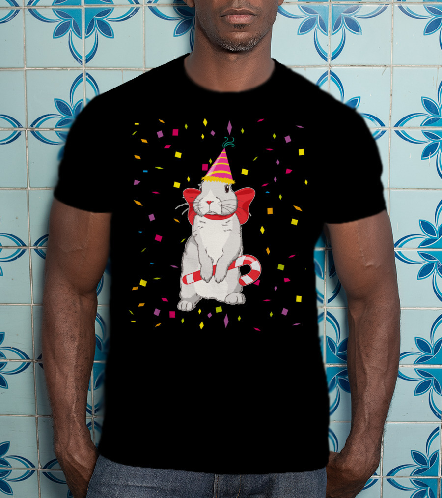 Funny Rabbit Birthday Party Hat Candy Cane Confetti T-Shirt