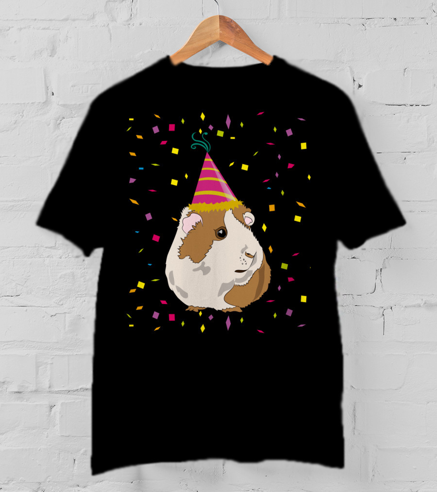 Funny Guinea Pig Birthday Celebration With Party Hat And Confetti T-Shirt