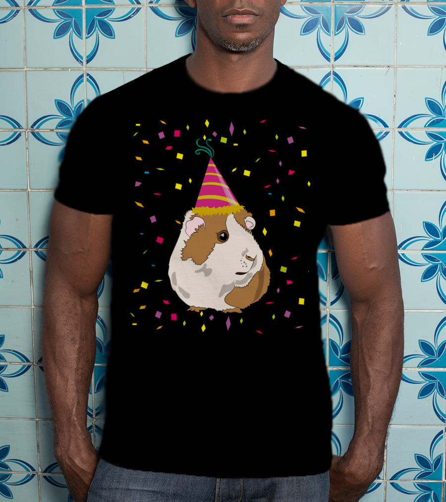 Funny Guinea Pig Birthday Celebration With Party Hat And Confetti T-Shirt