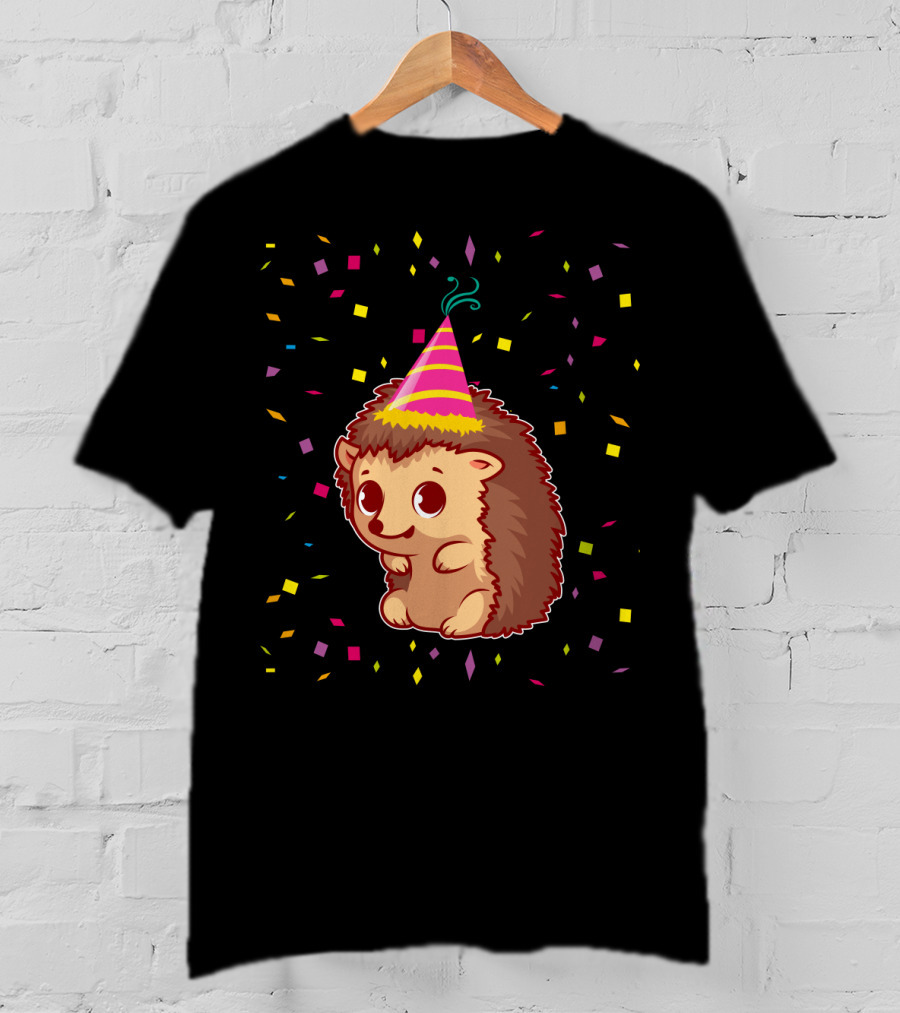 Hedgehog Party Confetti Celebration Birthday Fun T-Shirt