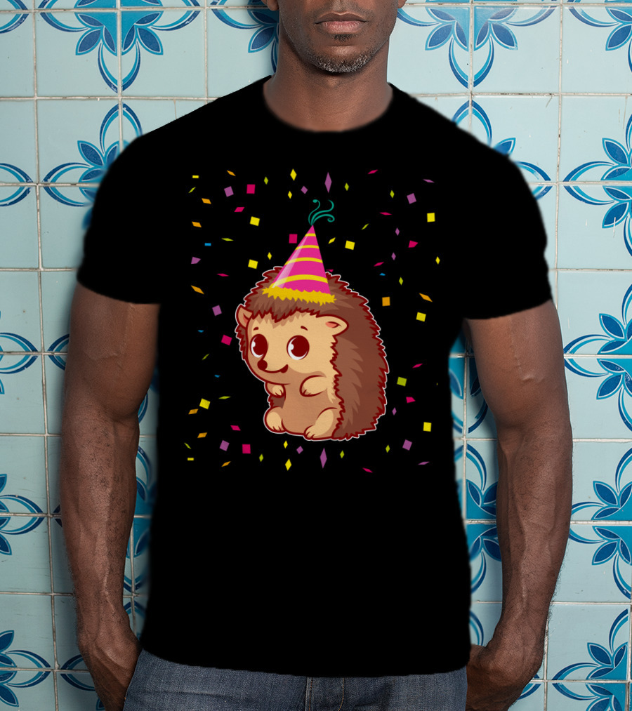 Hedgehog Party Confetti Celebration Birthday Fun T-Shirt