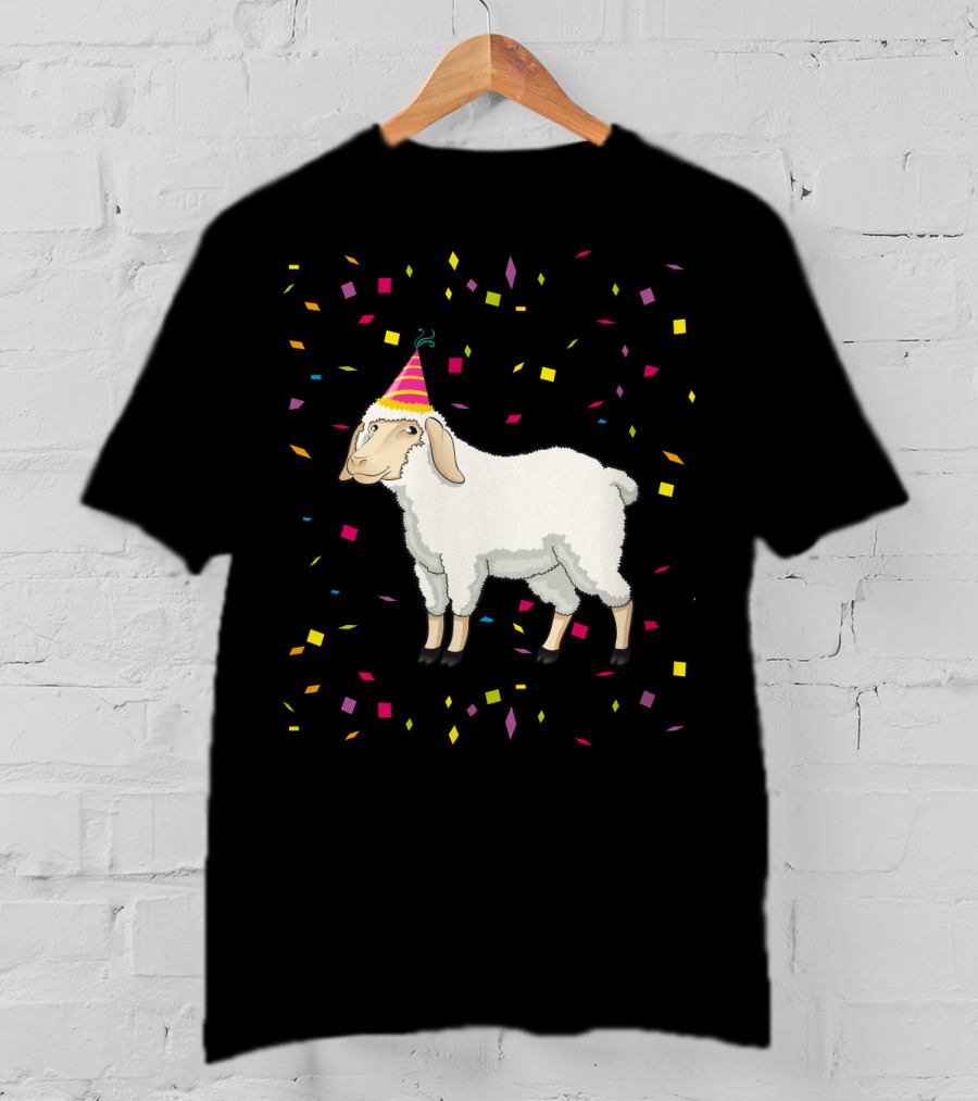 Funny Birthday Sheep With Party Hat And Confetti T-Shirt
