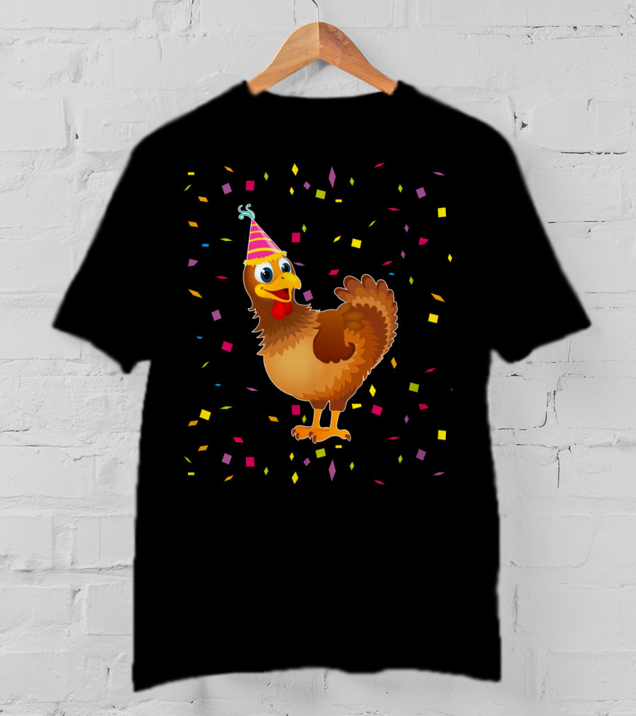 Funny Chicken Birthday Party Hat Confetti T-Shirt