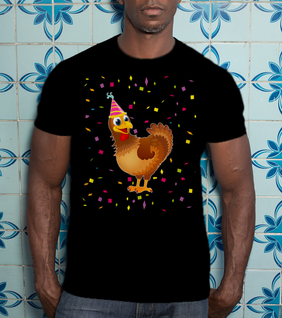 Funny Chicken Birthday Party Hat Confetti T-Shirt