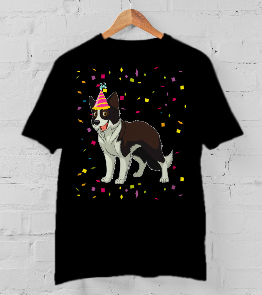 Funny Border Collie Birthday Party Hat Confetti T-Shirt