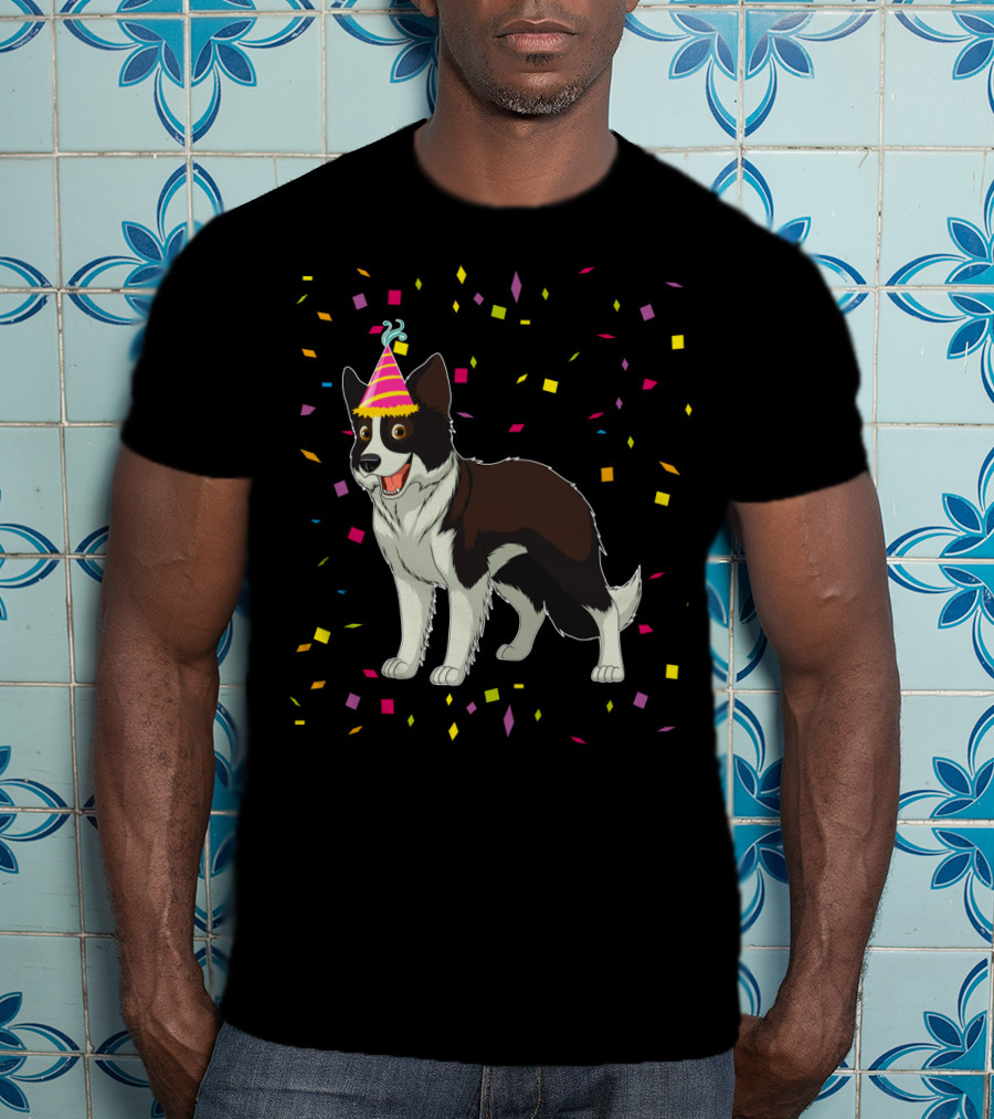 Funny Border Collie Birthday Party Hat Confetti T-Shirt